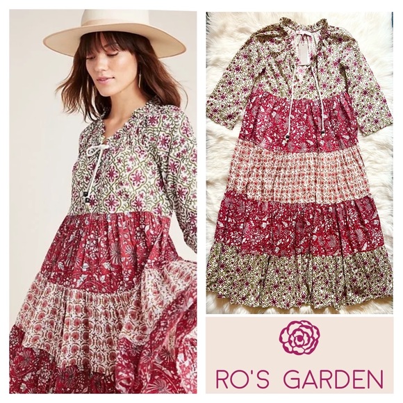 New! ANTHROPOLOGIE Ro’s Garden Tiered Stitched Ruffle Maxi Dress - Picture 1 of 12